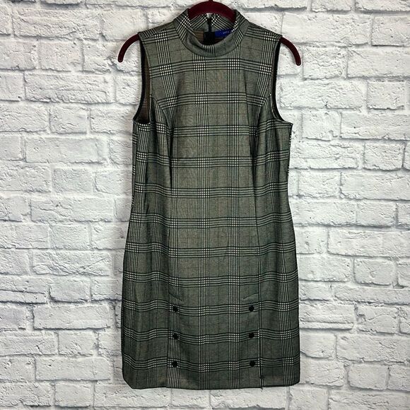 Apt 9 Dress Womens Medium Petite Black Plaid Sleeveless Mock Neck - Picture 1 of 9